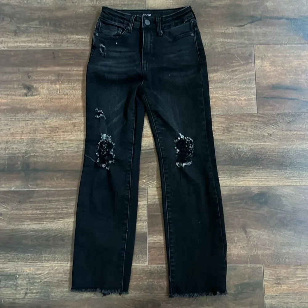 Joe’s Jeans Little Girls Size 8 Straight Leg Distressed Raw Hem Black Jeans